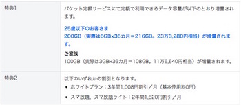 ソフトバンク「ギガ学割」の特典は、「パケット定額サービスの定額で利用できるデータの増量」か「通信料金からの割引」