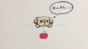 むぎスタンプを色付けなどしてむぎらしく「食いしん坊」な絵にアレンジ