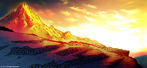 「山の風景ワイド」04「夕日を浴びて」