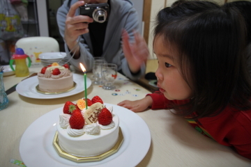 ケーキの火を消すテラ子