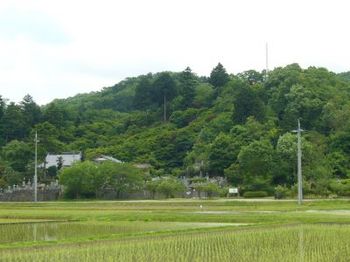 夜になると山の中にある白いモニュメントがライトアップされるらしい